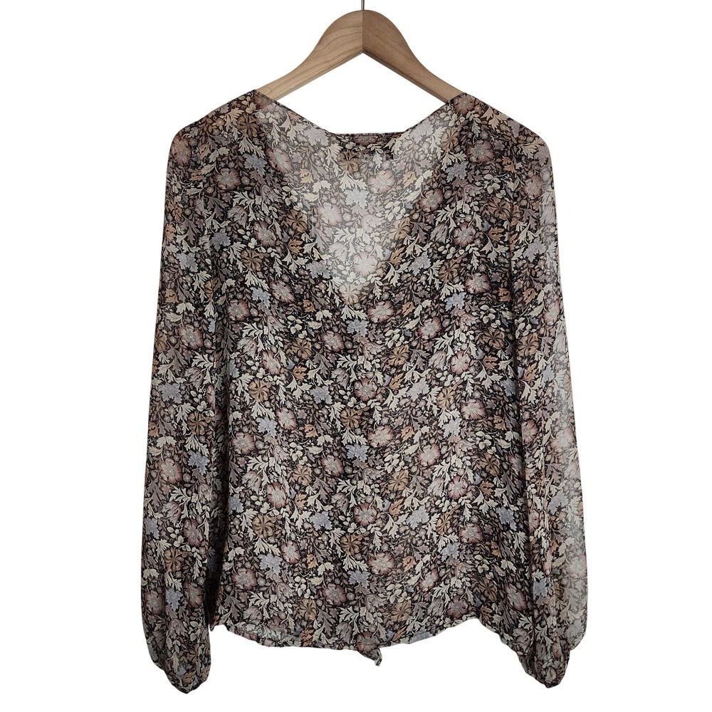 Diane Von Furstenberg Blouse Women's 6 Floral Sheer Long Sleeve - Picture 2 of 5